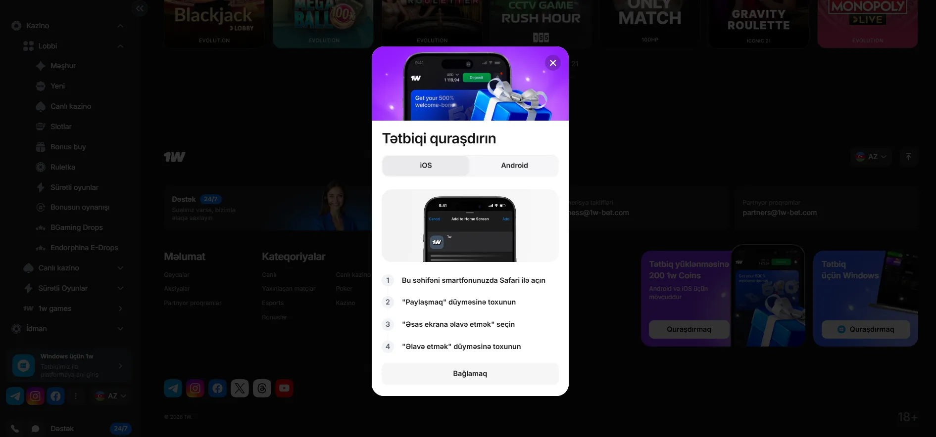 1win-ə mobil giriş
